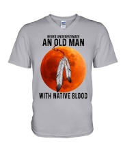07 hat native blood old man V-Neck T-Shirt tile