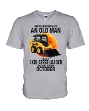 10 Skid-steer loader old man color V-Neck T-Shirt tile