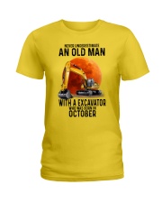 10 excavator old man color Ladies T-Shirt tile