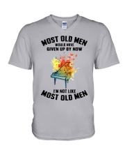 old man piano V-Neck T-Shirt tile