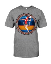 assuming-old lady handball Premium Fit Mens Tee tile