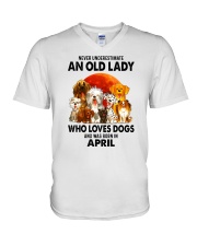 Dogs-old-lady-04 V-Neck T-Shirt tile