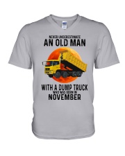 11 dump truck old man color V-Neck T-Shirt tile