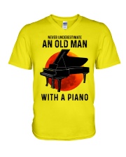 Piano never old man V-Neck T-Shirt tile