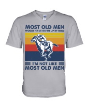 most old men horse racing V-Neck T-Shirt tile
