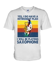 Saxophone plan V-Neck T-Shirt tile