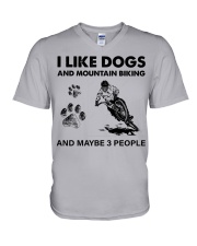 I like dogs-mountain biking V-Neck T-Shirt tile