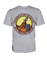 assuming-old lady barrel-racing V-Neck T-Shirt tile