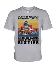 don't be jealous drag racing V-Neck T-Shirt tile
