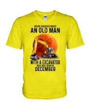 12 excavator old man color V-Neck T-Shirt tile