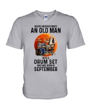 09 drumset old man V-Neck T-Shirt tile