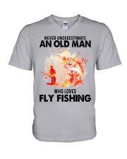 never Fly fishing V-Neck T-Shirt tile