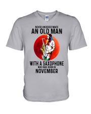 11 saxophone old man never V-Neck T-Shirt tile