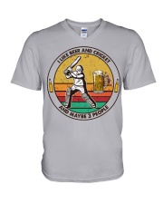 i like beer cricket V-Neck T-Shirt tile