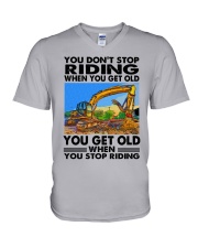 excavator riding V-Neck T-Shirt tile