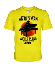 04 piano never old man V-Neck T-Shirt tile