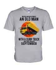 09 dump truck old man color V-Neck T-Shirt tile