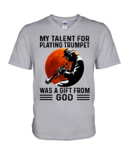 trumpet talent old man V-Neck T-Shirt tile