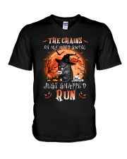 Cat Mood Swing Skull Pumpkin V-Neck T-Shirt tile