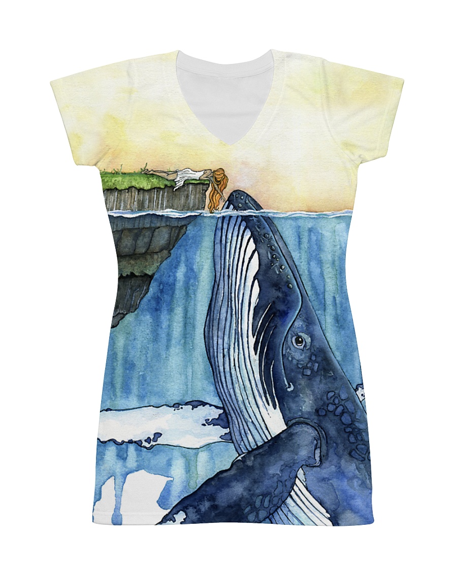 Whale dress watercolor blue ocean All-over Dress
