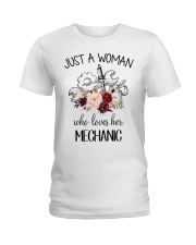 Just a woman who loves her Mechanic Ladies T-Shirt front
