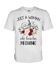 Just a woman who loves her Mechanic V-Neck T-Shirt thumbnail