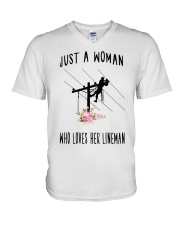 Just A Woman Who Loves Her Lineman V-Neck T-Shirt thumbnail