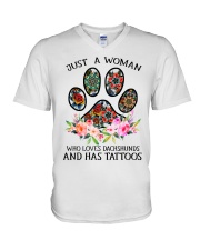 Just a woman who loves Dachshunds and has tattoos V-Neck T-Shirt thumbnail