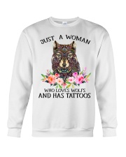 Just a woman who loves Wolfs and has tattoos Crewneck Sweatshirt thumbnail