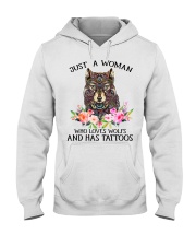 Just a woman who loves Wolfs and has tattoos Hooded Sweatshirt thumbnail