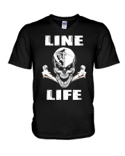 Lineman Life Skull V-Neck T-Shirt thumbnail