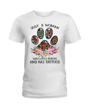 Just a woman who loves Boxers and has tattoos Ladies T-Shirt thumbnail