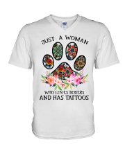 Just a woman who loves Boxers and has tattoos V-Neck T-Shirt thumbnail