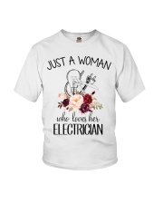 Just a woman who loves her Electrician Youth T-Shirt thumbnail