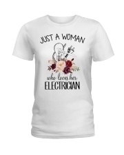 Just a woman who loves her Electrician Ladies T-Shirt front