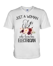 Just a woman who loves her Electrician V-Neck T-Shirt thumbnail