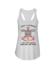 Just a woman who loves Turtles and has tattoos Ladies Flowy Tank thumbnail