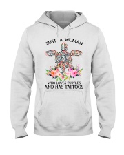 Just a woman who loves Turtles and has tattoos Hooded Sweatshirt thumbnail
