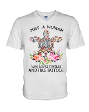 Just a woman who loves Turtles and has tattoos V-Neck T-Shirt thumbnail