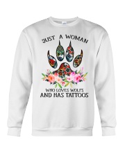 Just a woman who loves Wolfs and has tattoos Crewneck Sweatshirt thumbnail