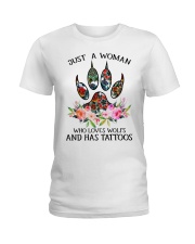 Just a woman who loves Wolfs and has tattoos Ladies T-Shirt thumbnail