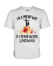 I'm A Proud Wife Of A Freaking Awesone Lineman V-Neck T-Shirt thumbnail