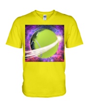 Tennis earth in space V-Neck T-Shirt tile