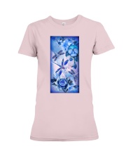 SHN 8 Blue purple rose pansy Dragonfly Premium Fit Ladies Tee tile