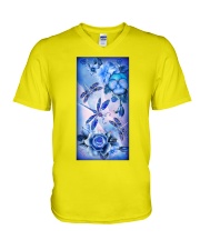 SHN 8 Blue purple rose pansy Dragonfly V-Neck T-Shirt tile