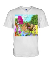 fn chicken color forest V-Neck T-Shirt tile