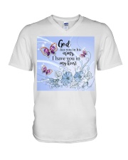 ln butterfly god has you V-Neck T-Shirt tile