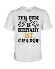 THIS DUDE IS OFFICIALLY 1ST GRADER V-Neck T-Shirt tile