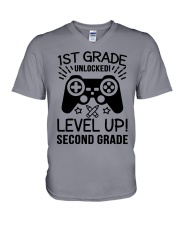 1ST GRADE LEVEL UNLOCKED V-Neck T-Shirt tile