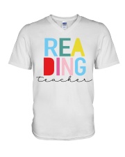 Reading Teacher V-Neck T-Shirt tile